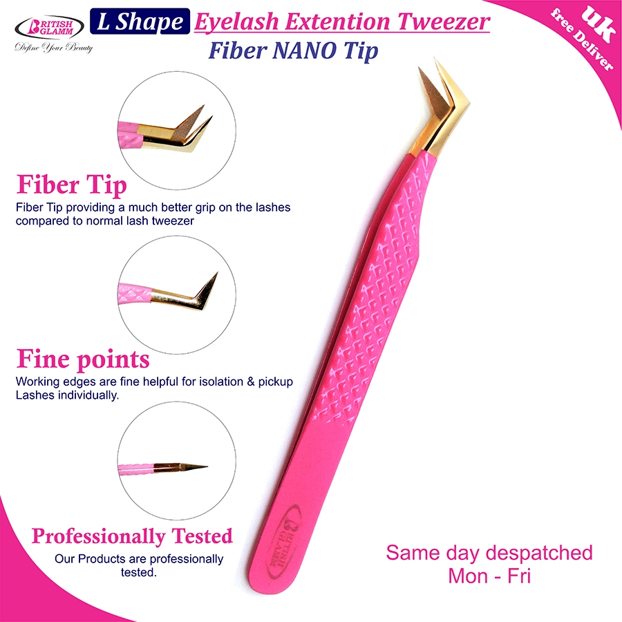 Fiber Tips Premium Eyelash Tweezers with 24K Gold-Coated